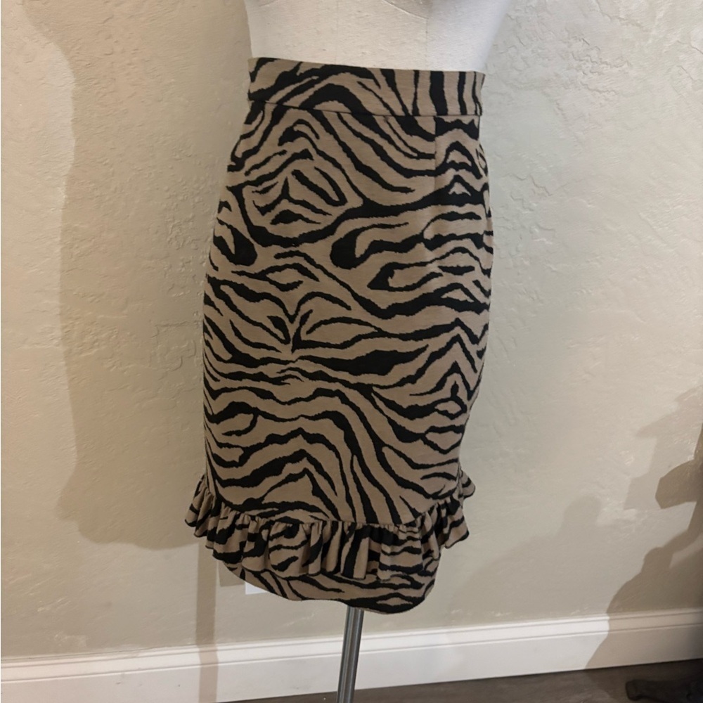 Sunny Leigh Knit Tiger Print Ruffle Hem Skirt Sz 14